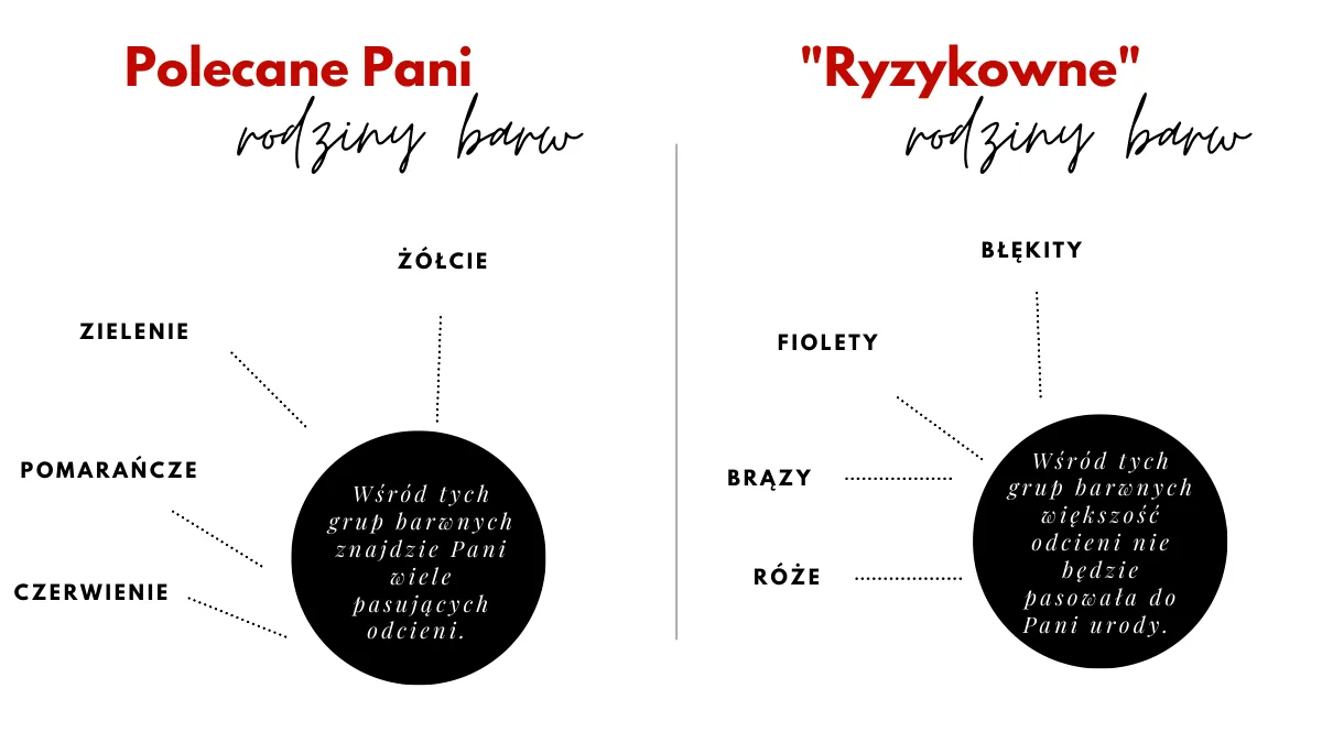 Analiza kolorystyczna online Przykładowa strona raportu: polecane i ryzykowne rodziny barw