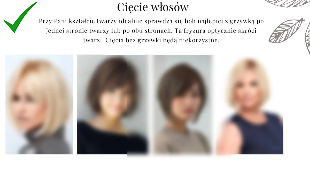 Pakiet Metamorfoza online Przykładowa strona raportu: polecane cięcia włosów, zdjęcia przykładowe rozmyte